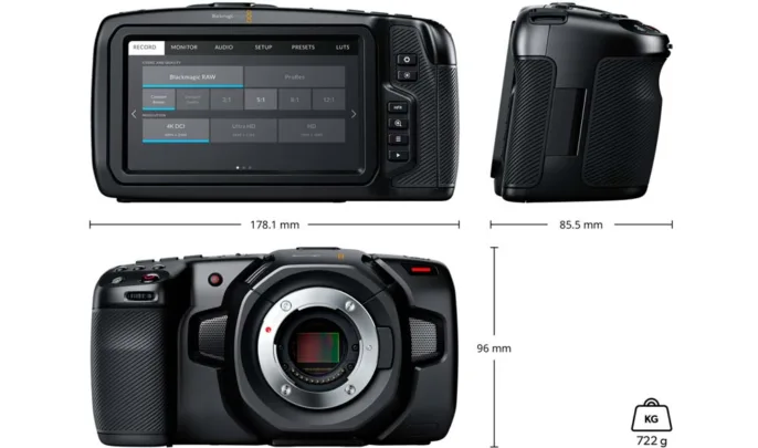 dimensiones y montura blackmagic pocket 4k aprendercine.com